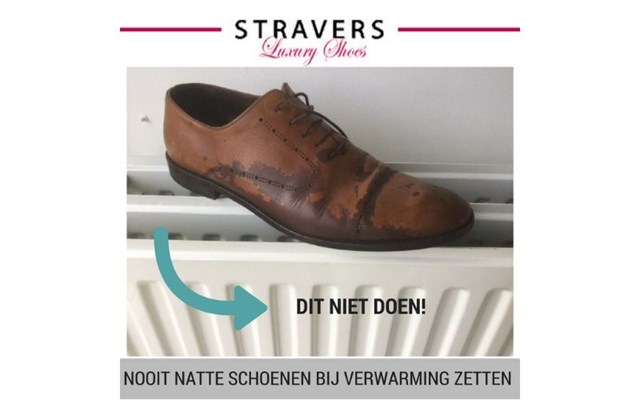 Natte herenschoenen op de verwarming nooit doen