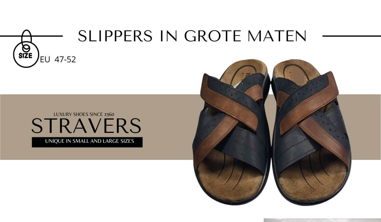 Grote slippers voor heren : Maten 47, 48, 50, 51, 53 | Stravers