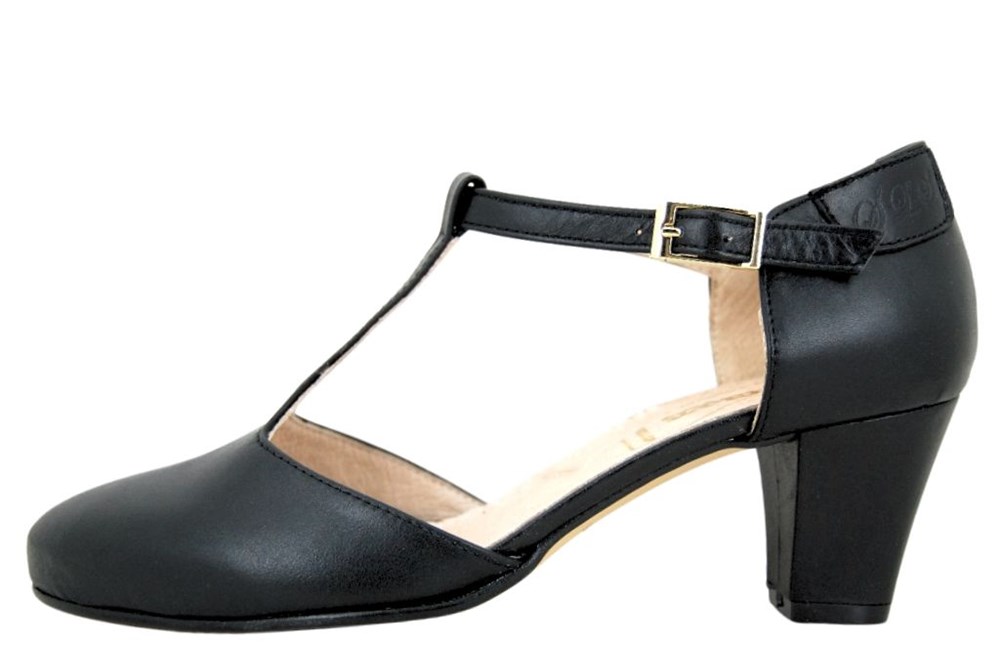 Zwarte leren Tband pumps Kleine Maten Open schoenen Stravers