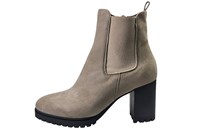 Comfortabele trendy Chelsea boots met hak - beige/grijs sude in grote maten