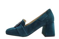 Loafer met blokhak - petrol groen suede in kleine sizes