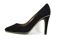 Puntige zwart suede pumps in kleine sizes