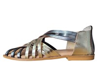 Platte sandalen met vierkante neus - goud, platina in grote sizes