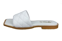 Platte Witte Leren Slippers met Vierkante Neus in kleine sizes