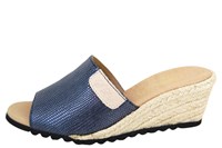 Espadrilles Slippers met Sleehak - blauw leer in grote maten