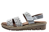 Comfortabele Leren Raffia Look Sandalen - wit zilver in kleine maten