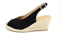 Slingback Espadrilles Sleehakken - zwart suede in grote sizes