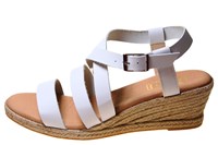 Espadrilles sandalen met sleehak en leren bandjes - wit in grote maten