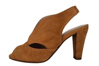 Hoge hak peeptoe met bandje - cognac