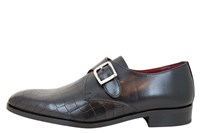 Single Monk Straps - zwart croco print leer