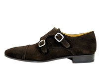 Herenschoenen met dubbele gesp - bruin suede in grote sizes