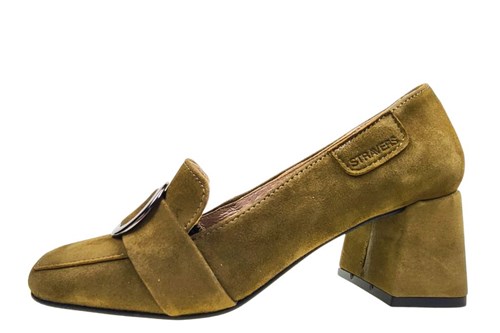 Loafer met blokhak -olijf groen suede
