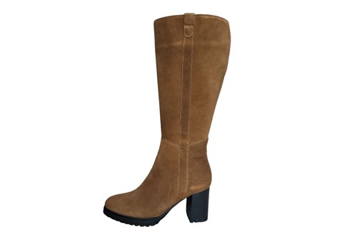 Lange laarzen met stoere hak en profielzool - Bruin suede