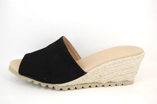 industrie effect Darmen Espadrille Slippers met Sleehak - zwart | Grote Maten | Sandalen & Slippers  | Stravers Luxe Schoenen