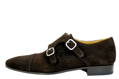 Herenschoenen met dubbele gesp - bruin suede | Maten | Instappers Stravers